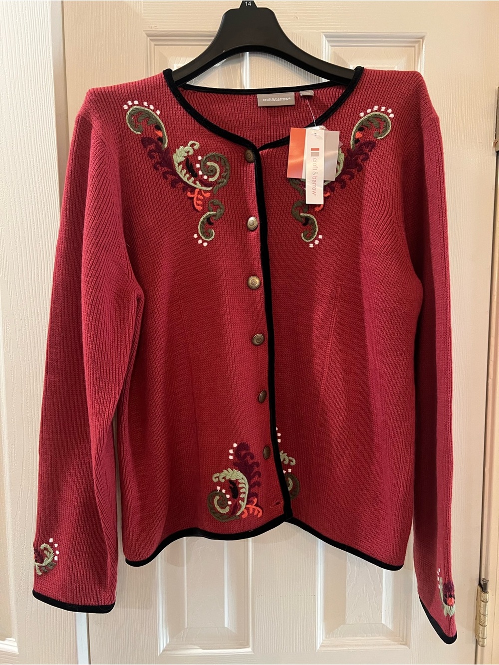 CROFT & BARROW Red Wool Blend Embroidered Cardigan Sweater Size L